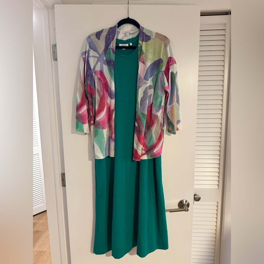 Green cotton short sleeve dress with cotton over piece